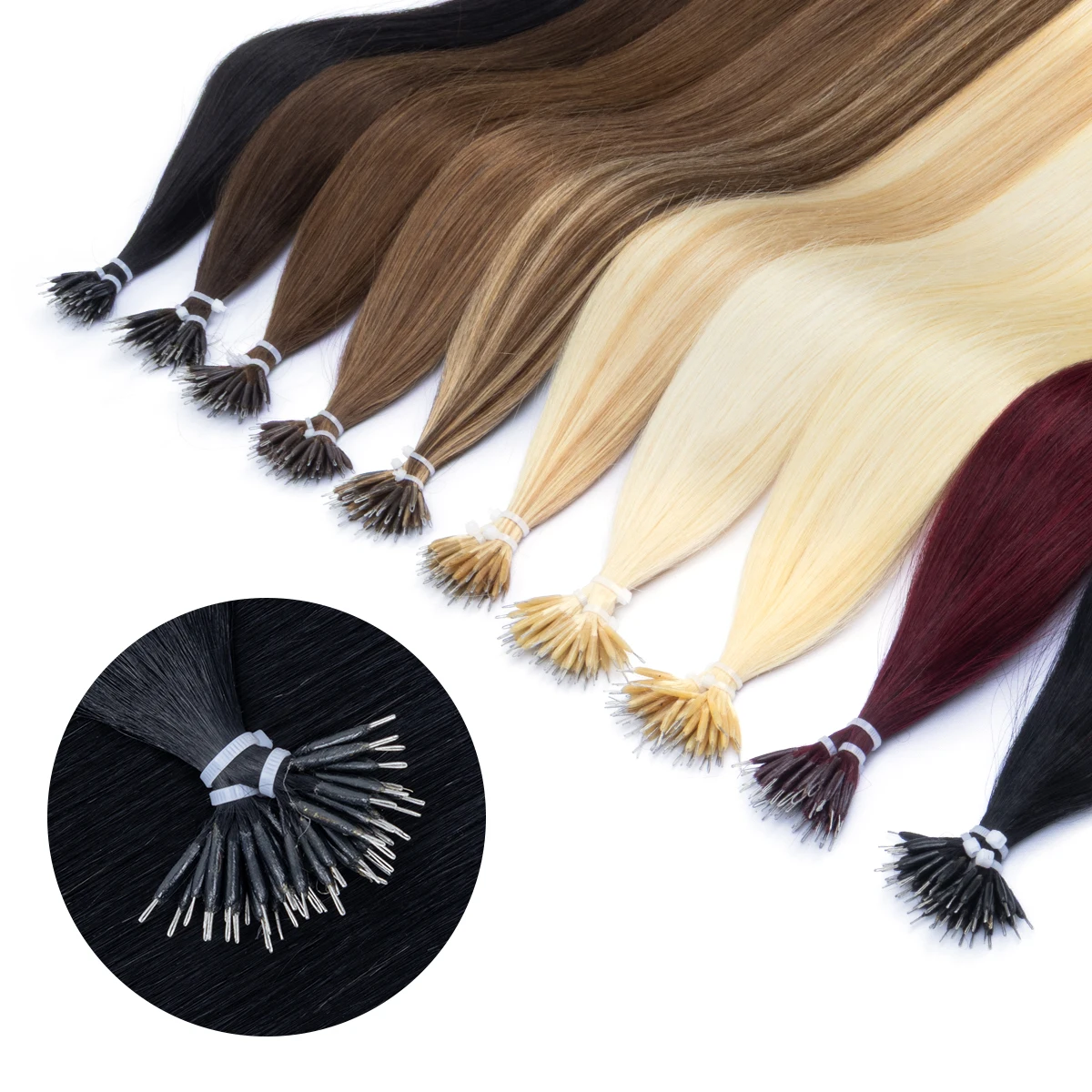 MRAHAIR Nano Rings Human Hair Extension Micro Link Hair Extensions Machine Remy PreBond Straight Nano Beads Tip 16-22 inch