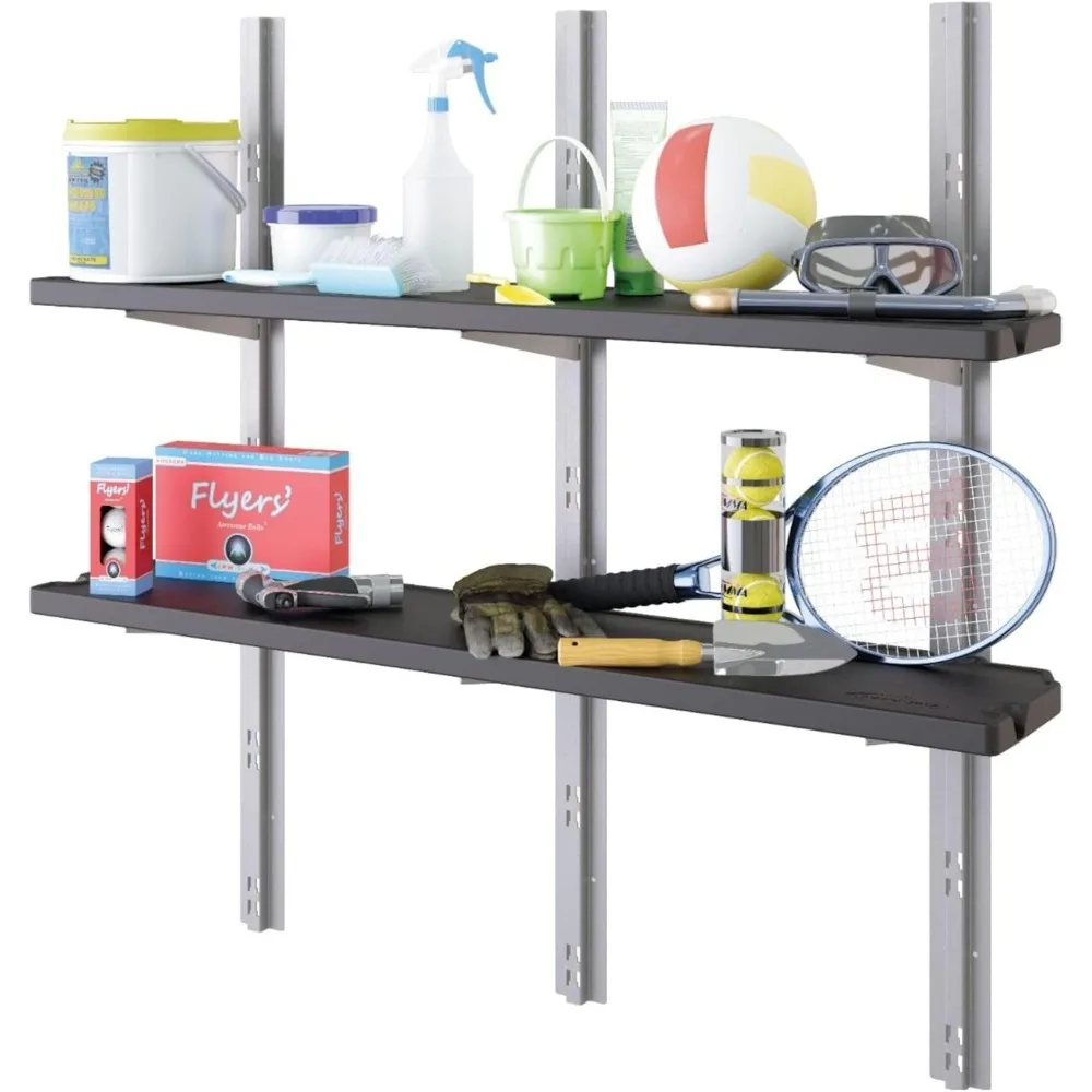 Suncast Vertical Shed Wall Mount Storage System with 2 Shelves, Outdoor Space-Saving Solution, 50 Wide x 11.25 Deep x 46.75 High