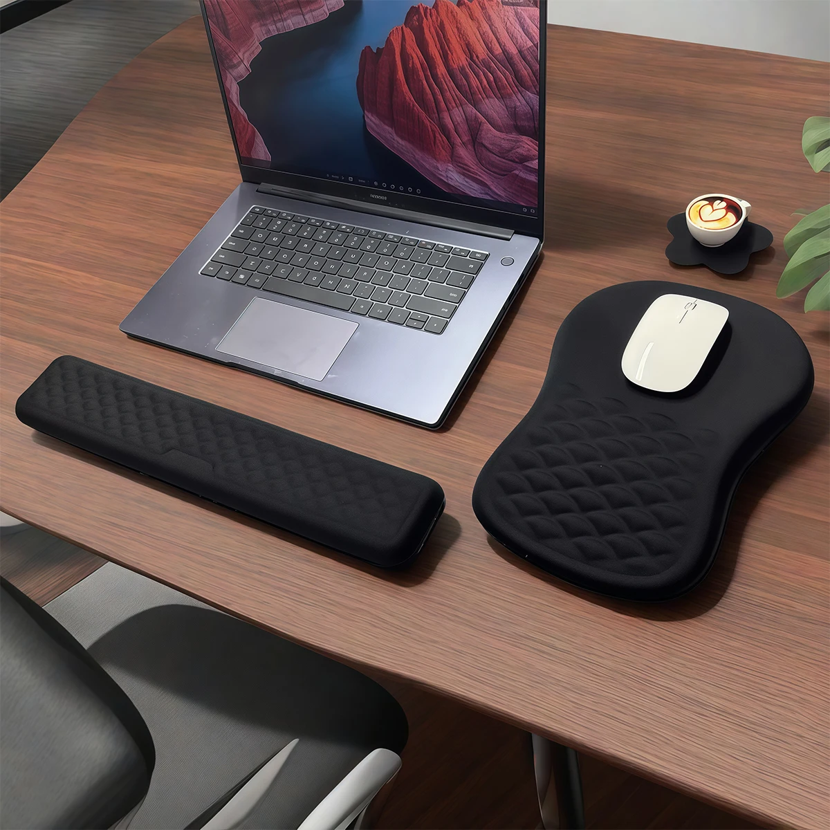 Mouse Pad Wrist Support,  3 in 1 Keyboard Wrist Rest+ Ergonomic Mouse Pad, Non-Slip Wrist Rest for Computer Keyboard, Black
