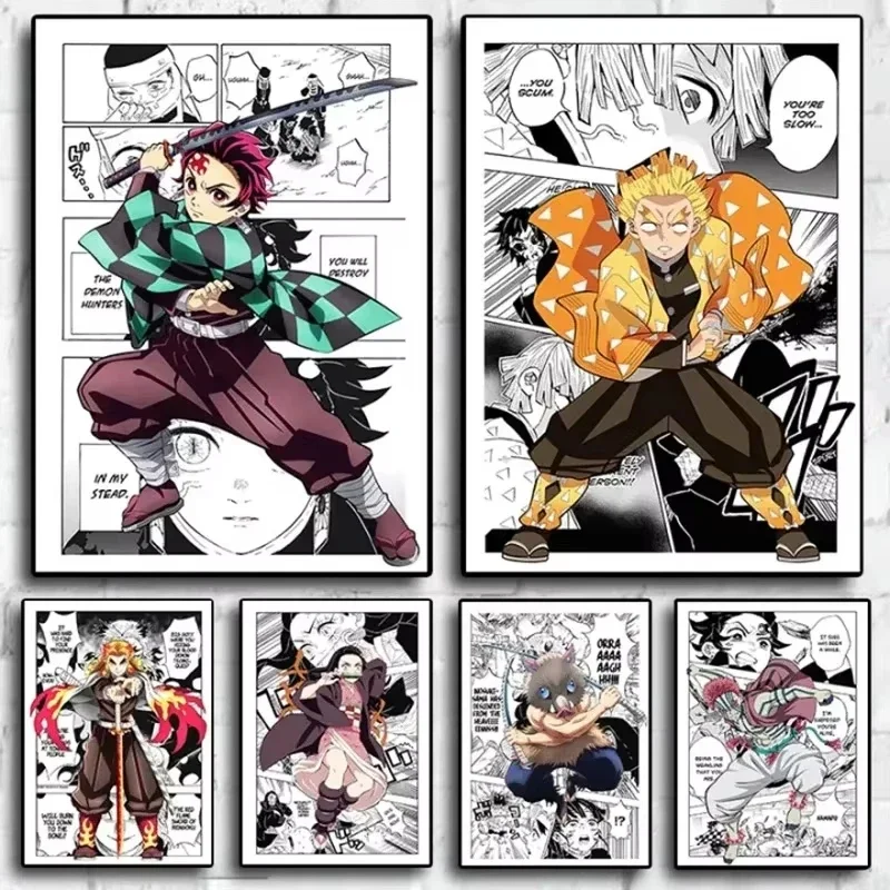 Frameless canvas paintings,Japan Movie Anime Posters Demon Slayer Anajiro Inosuke Comics Kids Bedroom Home Decor Canvas Painting