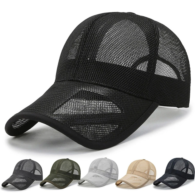 Summer Full Mesh Baseball Cap Unisex Trucker Cap Men Fishing Hat Quick Dry Golf Running Hat Breathable Solid Color