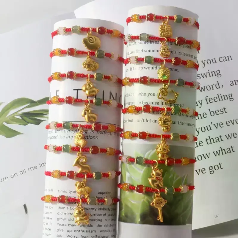 Handmade Lucky Sheep Red String Bracelet Chinese Zodiac New Year Braided Rope Gift for Women Men Kids Accessory Party Supply