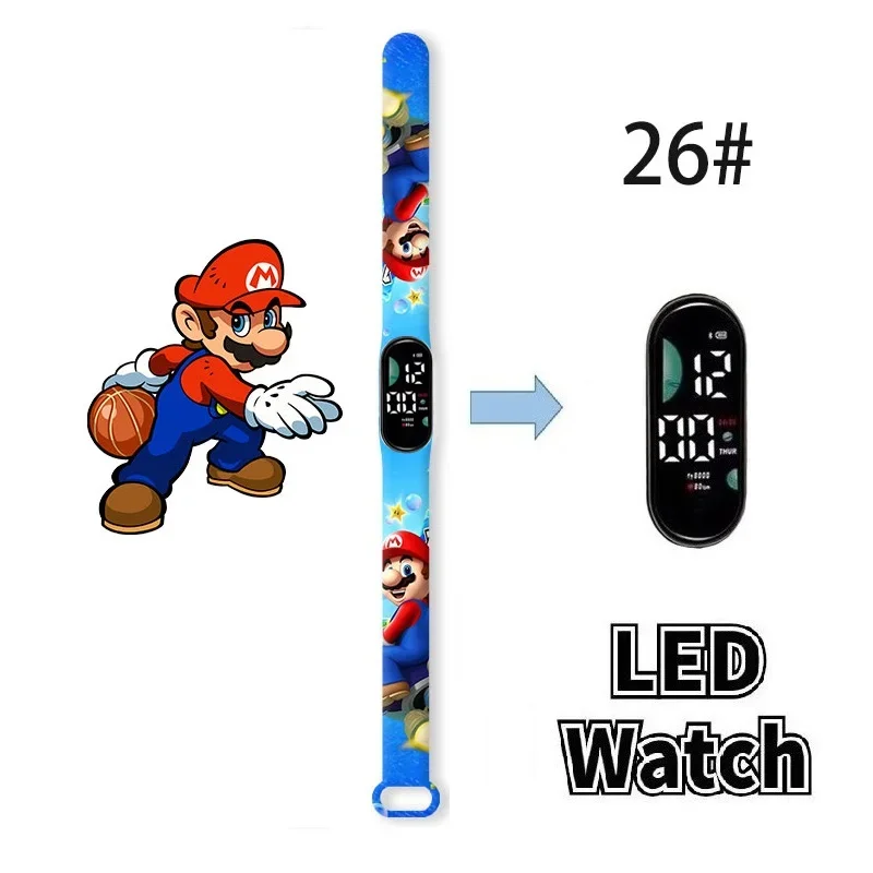 Super Marios Bros Led Elektronisch Horloge Cartoon Figuur Anime Randapparatuur Digitale Touch Armband Waterdicht Kinderen Festival Gif