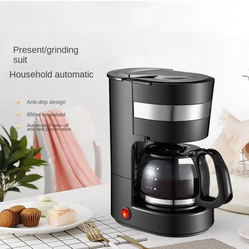 American Drip Coffee Machine Kitchen Appliances Dripping Coffee Maker Automatic Brew Tea Powder Milk Ceramic Double Cup Sonifer