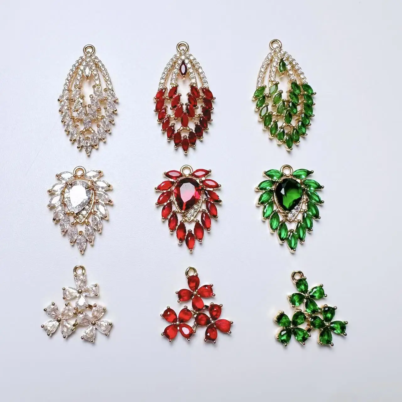 10pcs/ Bag 18k copper gold-plated micro inlaid zircon tree leaf branch pendant necklace bracelet earrings DIY handmade material