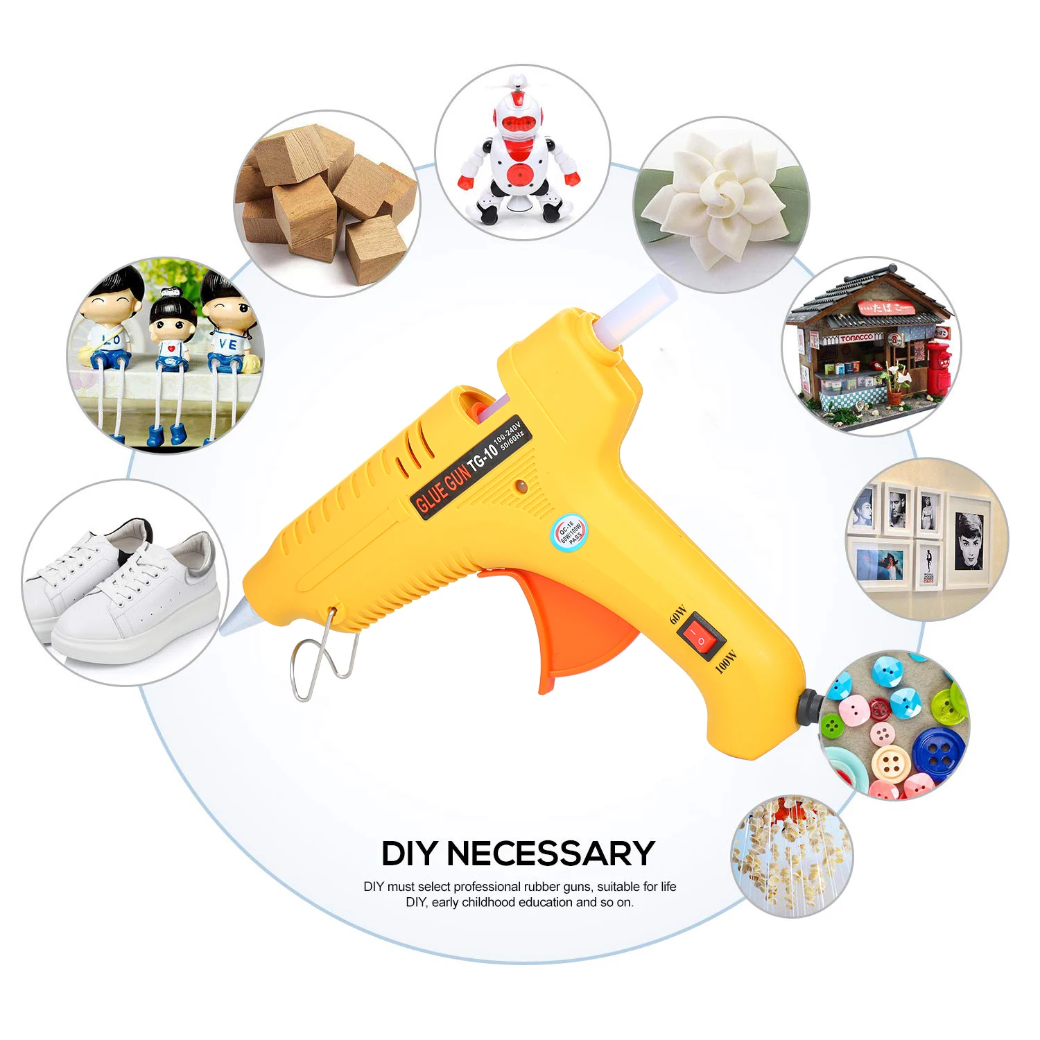 Hot Melt Glue Gun 60W/100W Power Adjustable Hot Melt Glue Machine Multifunctional Industrial Household DIY Glue Gun Yellow GT-10