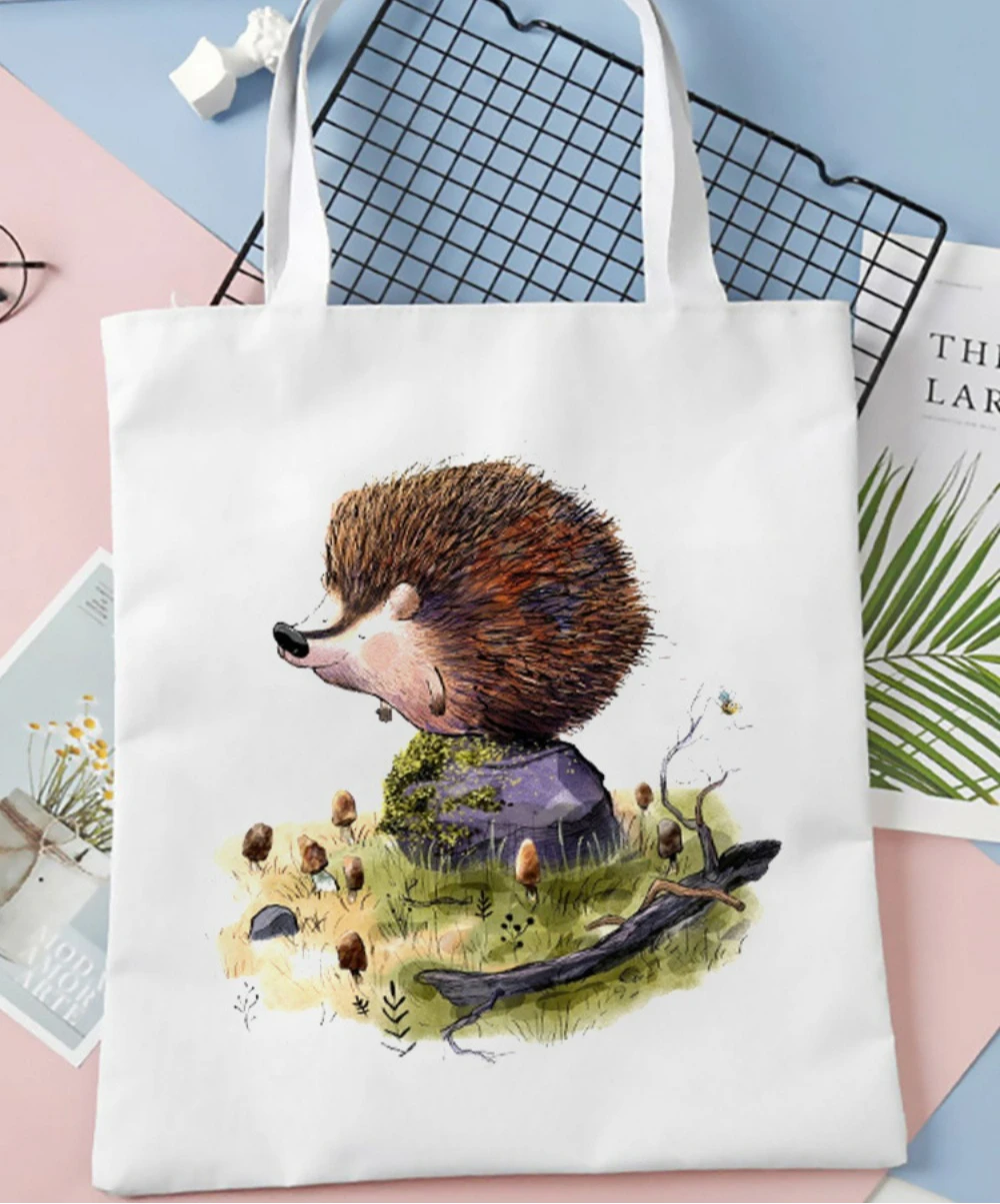 Sac fourre-tout en toile à motif ours forestier, hérisson, renard, sac de Shopping pour femmes, sac à main de banlieue spacieux, sacs à main à usage quotidien, cadeau