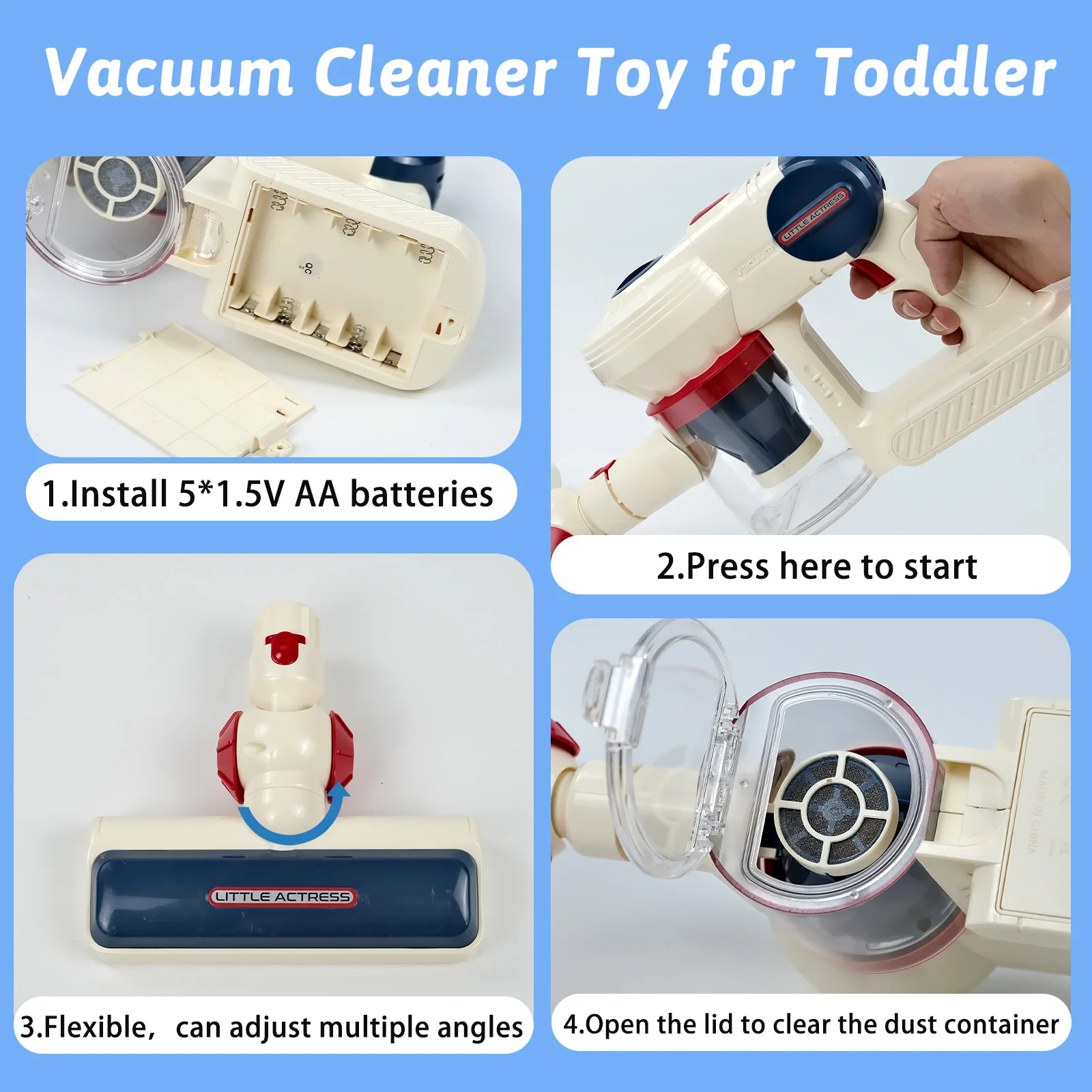 Play House Kids Vacuum Toy Cleaner Set Vacuum Cleaner Light Realistic Sounds Cordless Toddler Cleaning Set Suction Toys For Kids