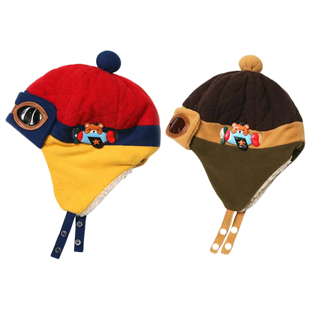 

2 Pcs Pilot Hat Cap Winter Hats for Decorate Girls Caps Boys Cotton Warm Child