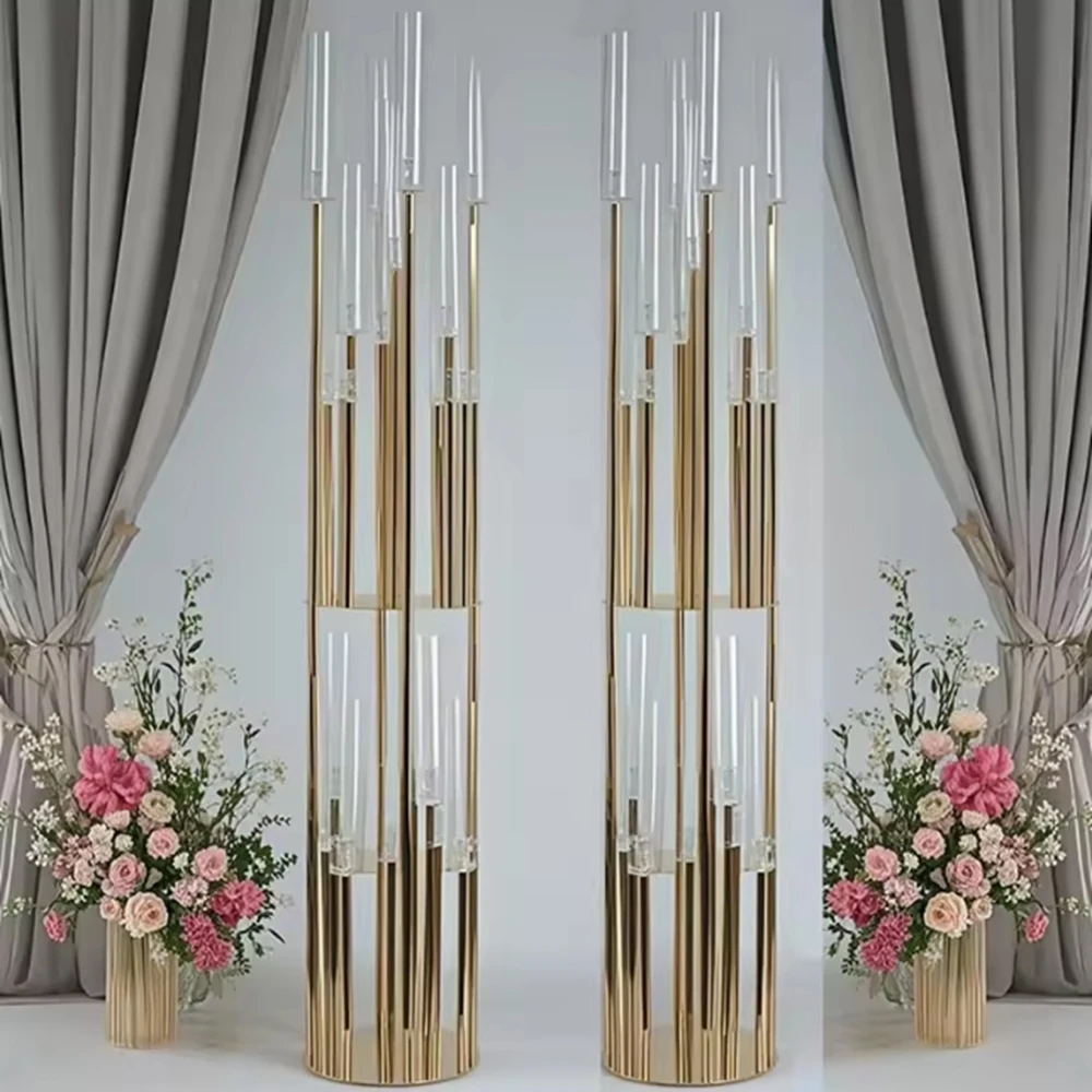 

6pcs/10pcs))Wedding Decoration Event Stage Candle Stand Gold Metal Candle Wall Backdrop for Wedding