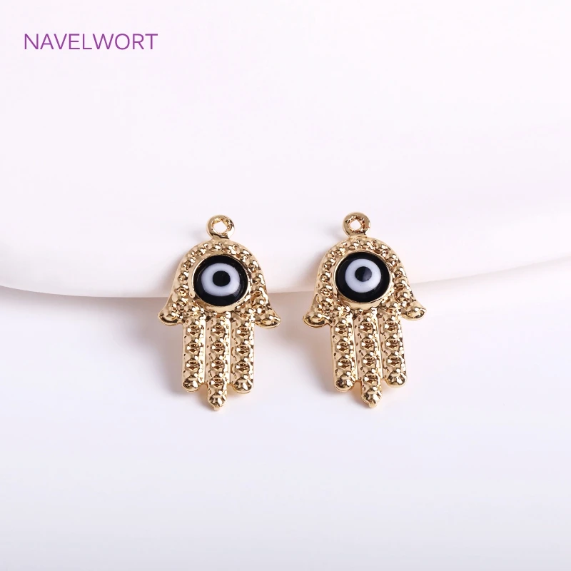 Trendy 14K Gold Plated Hamsa Hand Penadants with Evil Eye Brass Metal Hamsa Hand Charms DIY Jewelry Making Accessories