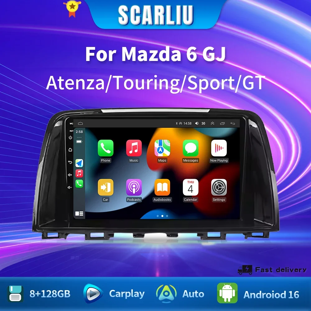 Android 16 Wireless Carplay Auto For Mazda 6 GJ Atenza Touring Sport GT Car Radio Multimedia Video Player GPS NAVI 4G WIFI QLED