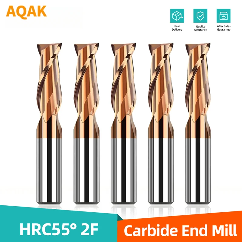 Fresa de carburo CNC HRC55 de 2 filos, broca de router de aleación de acero de tungsteno, cortadores de fresado para metal, herramientas de corte CNC, fresas recubiertas