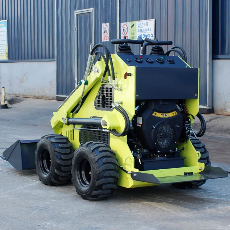 Small mini crawler skid loader, four-wheel wheel skid forklift, multi-functional skid loader