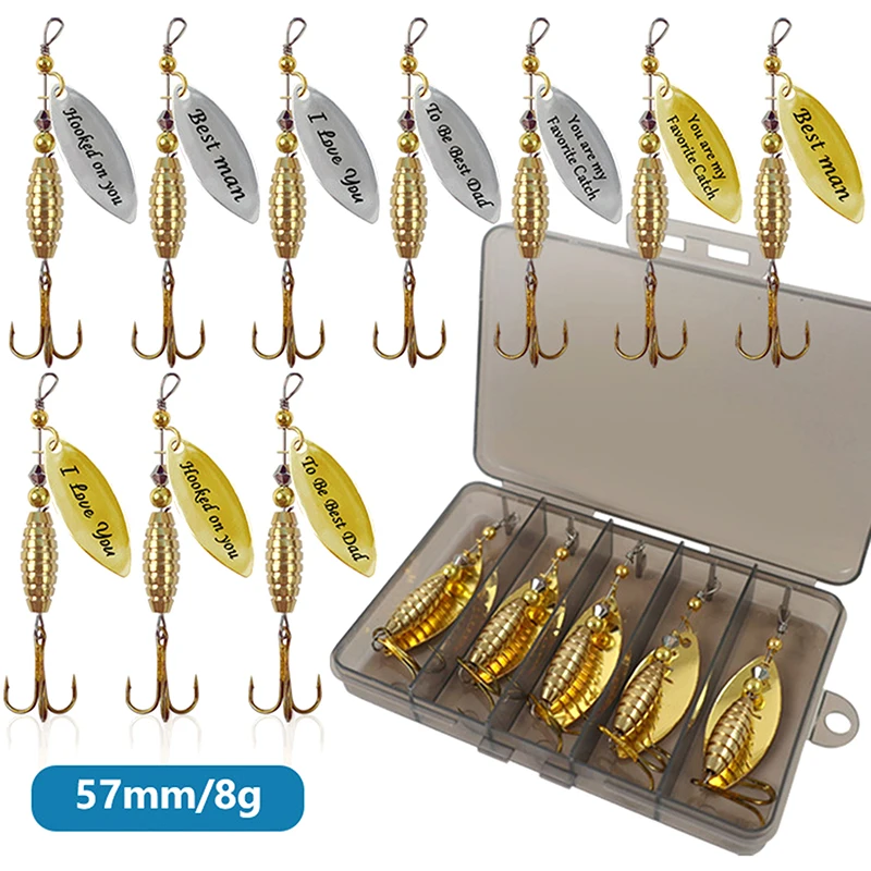 5/10 قطعة/صندوق ملعقة معدنية إغراء الصيد الصلب إغراء سبينر إغراء الترتر مع خطاف ثلاثي مع صندوق معالجة الصيد هدية عيد الأب