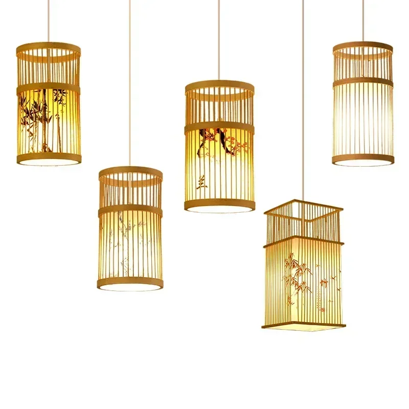 Wooden Nordic Modern Bedroom Bar Small Chandelier Bamboo lamp Aisle tea room  Handmade  Restaurant Lamp
