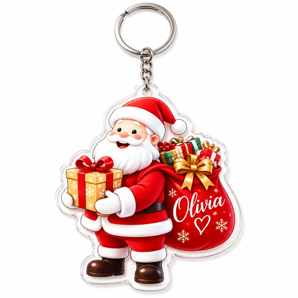 1PC Custom Christmas Santa Acrylic Keychain Personalized Name Holiday Key Ring Cute Xmas Bag Charm Gift for Family Friends