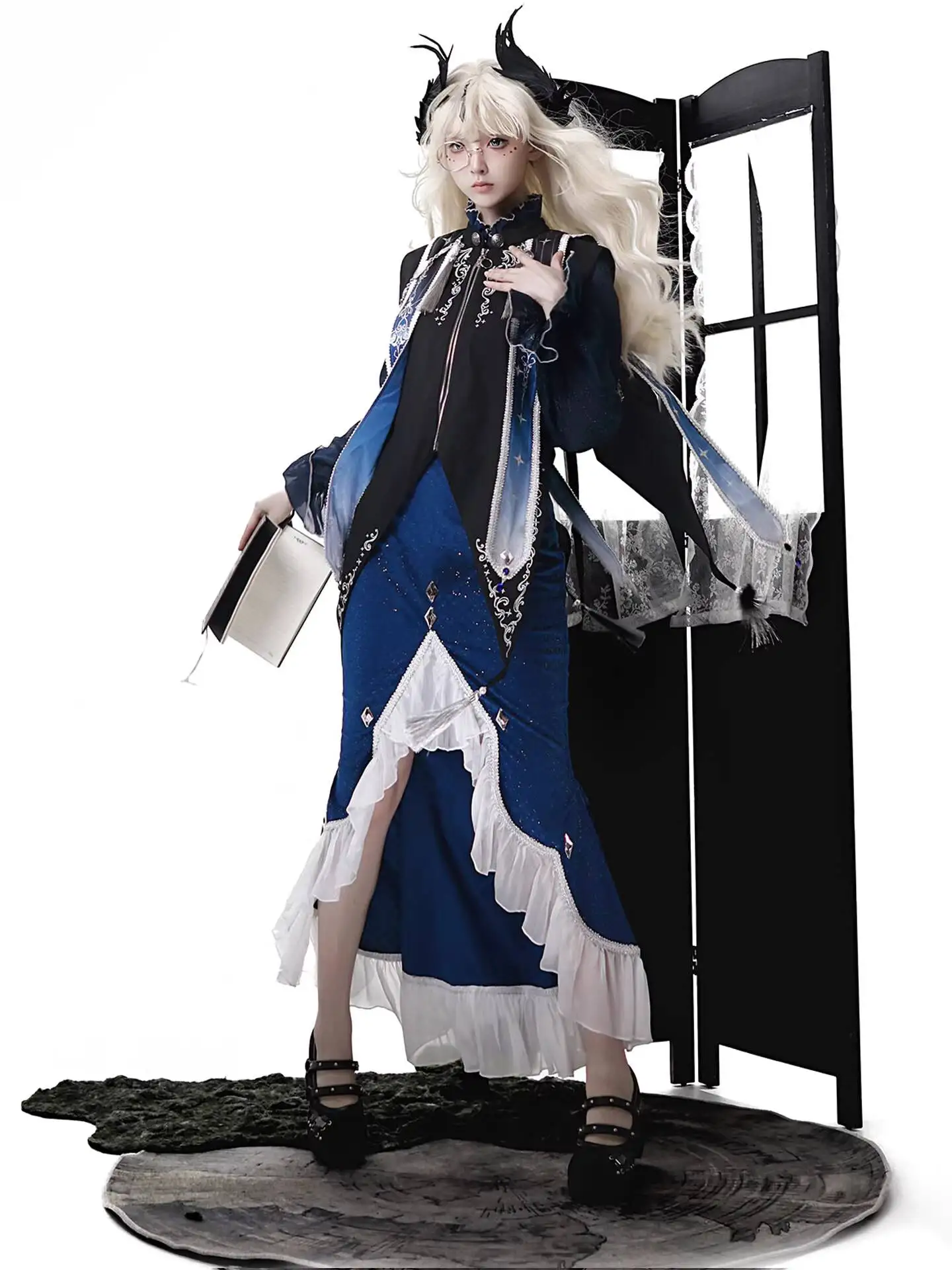 

New original and genuine astrologer dark Gothic lolita girl retro court shawl skirt fishtail dress cosplay party dress set
