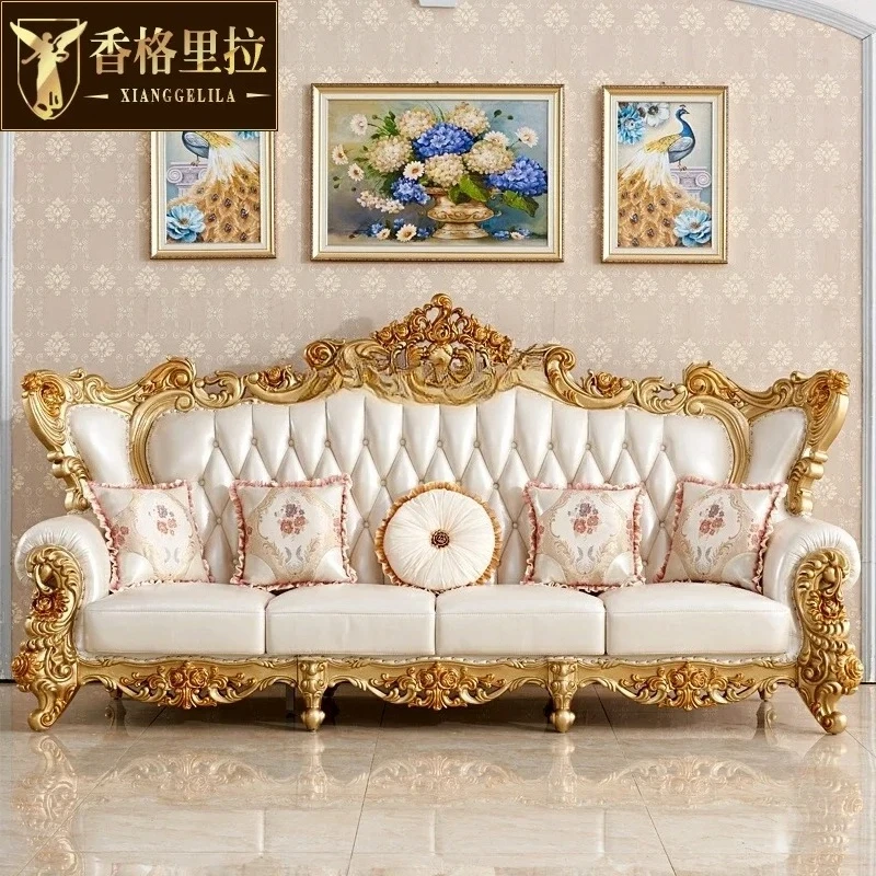 

A16 Европейский кожаный диван, кожаный диван с резьбой по цельному дереву, большая квартира, U-образная комбинация для гостиной