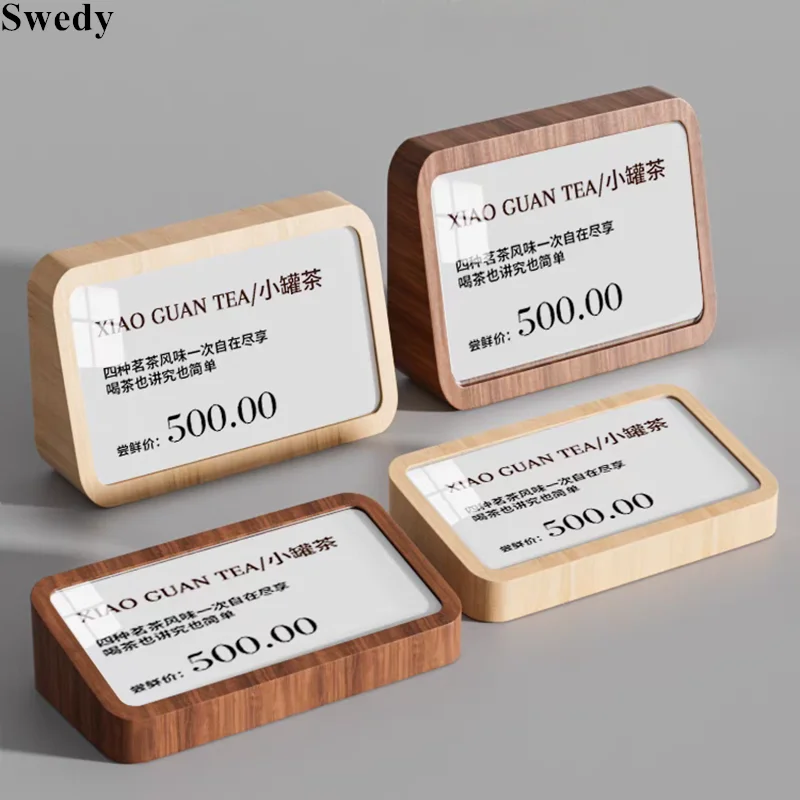 88x46mm Slant Acrylic Table Number Card Holder Postcard Sign Holder Display Stand Wooden Menu Holder Price Label Holder Tags