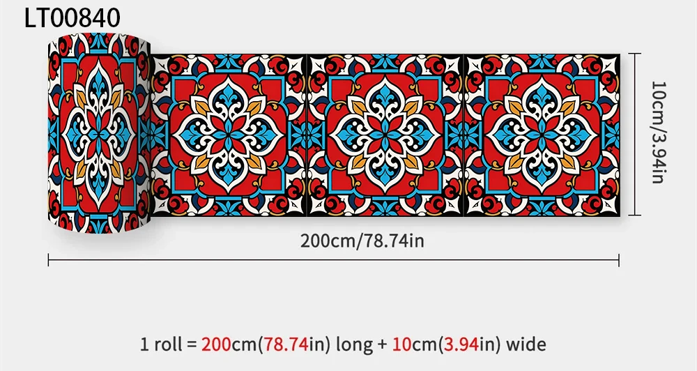 10/15/18x200cm Vibrant Floral Ethnic Wall Border Sticker Removable Decals Bathroom Decor Tile Waterproof Vinyl Cabinet Wallpaper