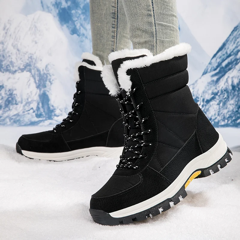 High-Top plus Samt Damen Schneeschuhe bequeme rutsch feste Damen Baumwoll schuhe Outdoor wasserdichte Stiefel warme Damen Sportschuhe