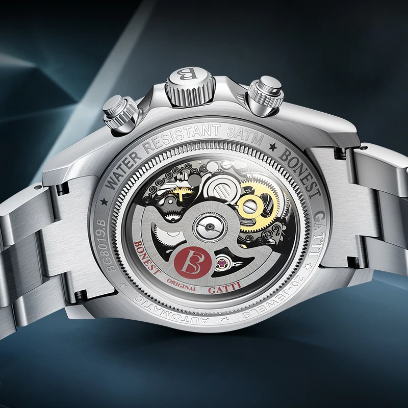 BONEST GATTI BG8019 Mens Mechanical Automatic Wristwatch 40MM Case Scratch Resistant Lightweight Carbon Fiber Case Male Watch