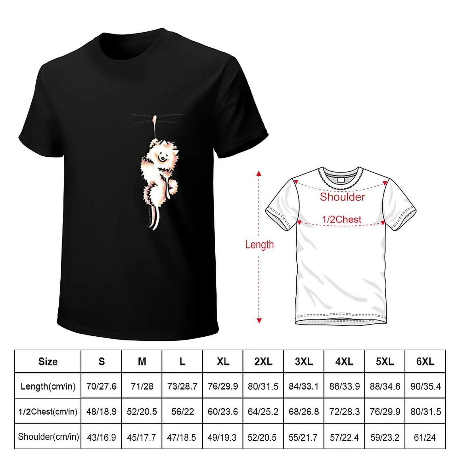 Clingy White Pomeranian T-Shirt Trendy Casual Short Sleeve Shirt