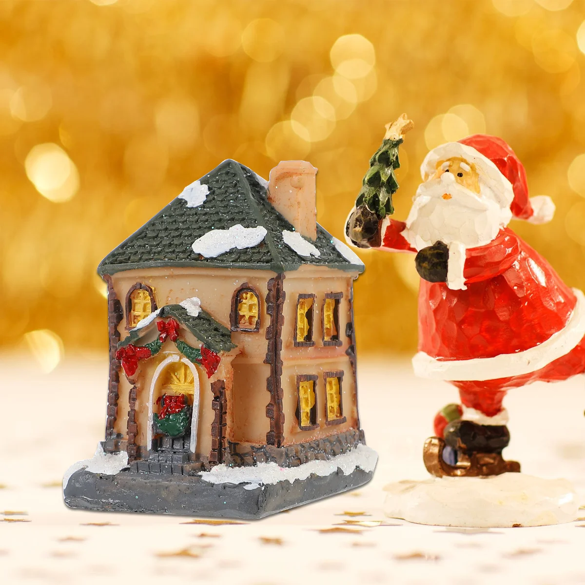 Christmas Party Decoration Resin Glow Small House Micro Landscape Decorations Gifts Lights Village Platform Outdoor Vacation