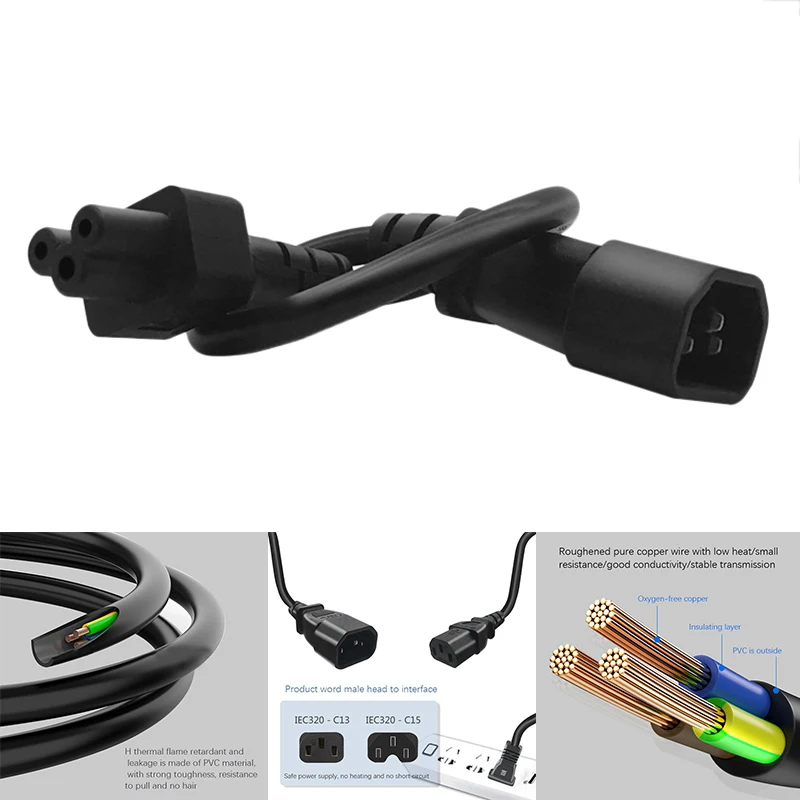 IEC 320 C14 Male Plug To C5 Female Adapter Cable IEC 3 Pin Male To C5 Micky, PDU UPS Power Converter Cord
