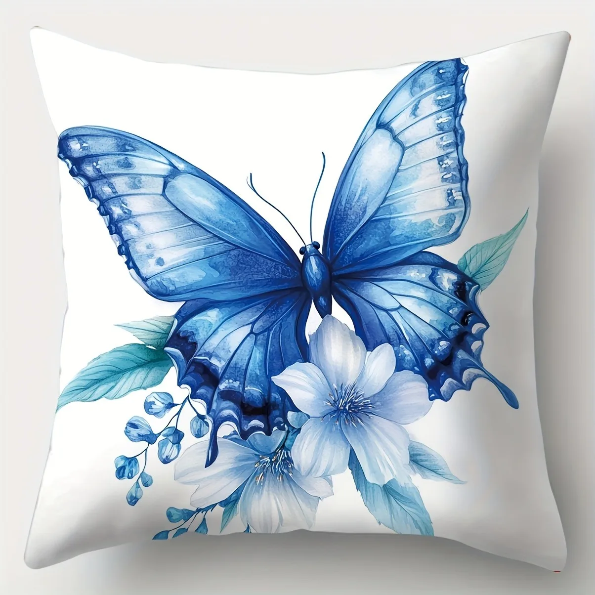 Blue Dancing Butterfly Print Home Decor Pillowcase Bedroom Living Room Sofa Decoration Polyester Cushion Cover with Zipper