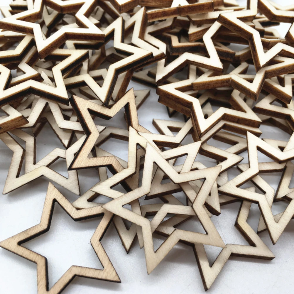 

100Pcs Wood Slice Five-Pointed Star Ornaments for Christmas Tree Hanging Tags Wooden Decorations DIY Craft Pendants