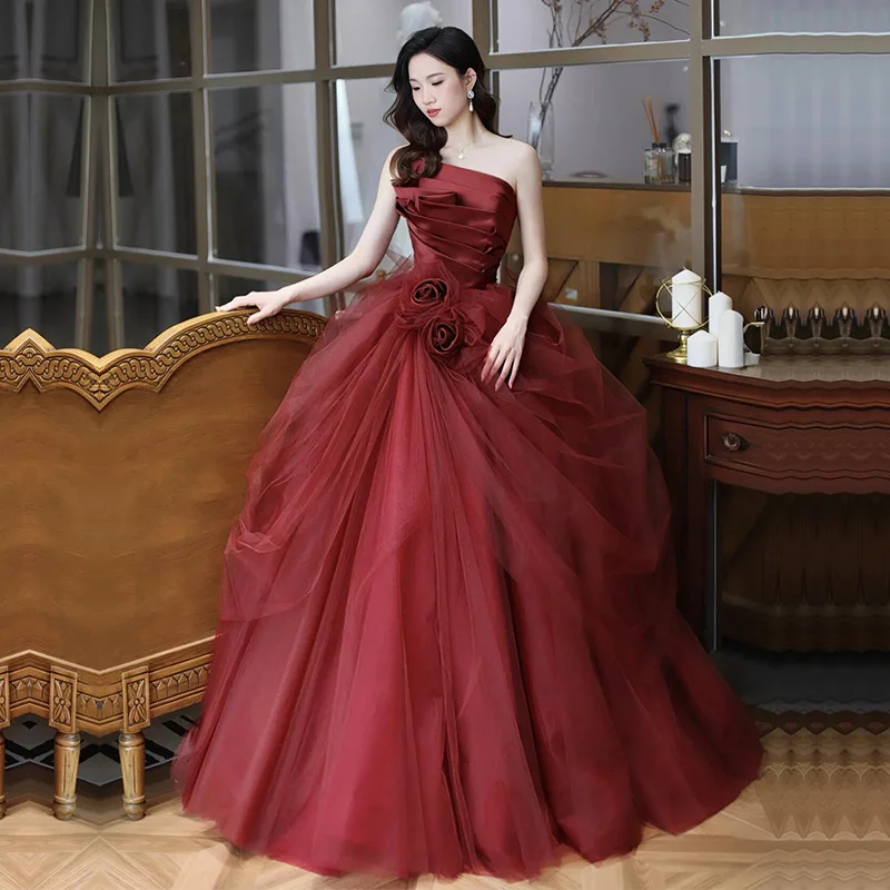 

Красное свадебное платье Dr Ele с высокой талией и длинной юбкой для женщин, для свадьбы, помолвки, торжественных мероприятий