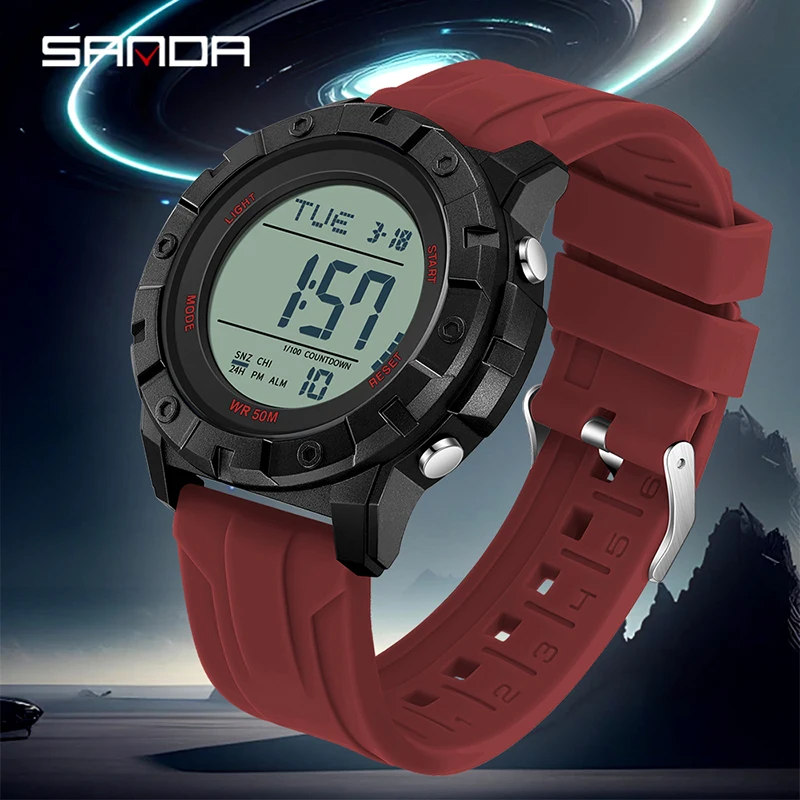 SANDA 2176 Luxury New LED Orologio sportivo elettronico digitale Casual uomo ragazzo Militare Orologi da polso impermeabili relógio masculino