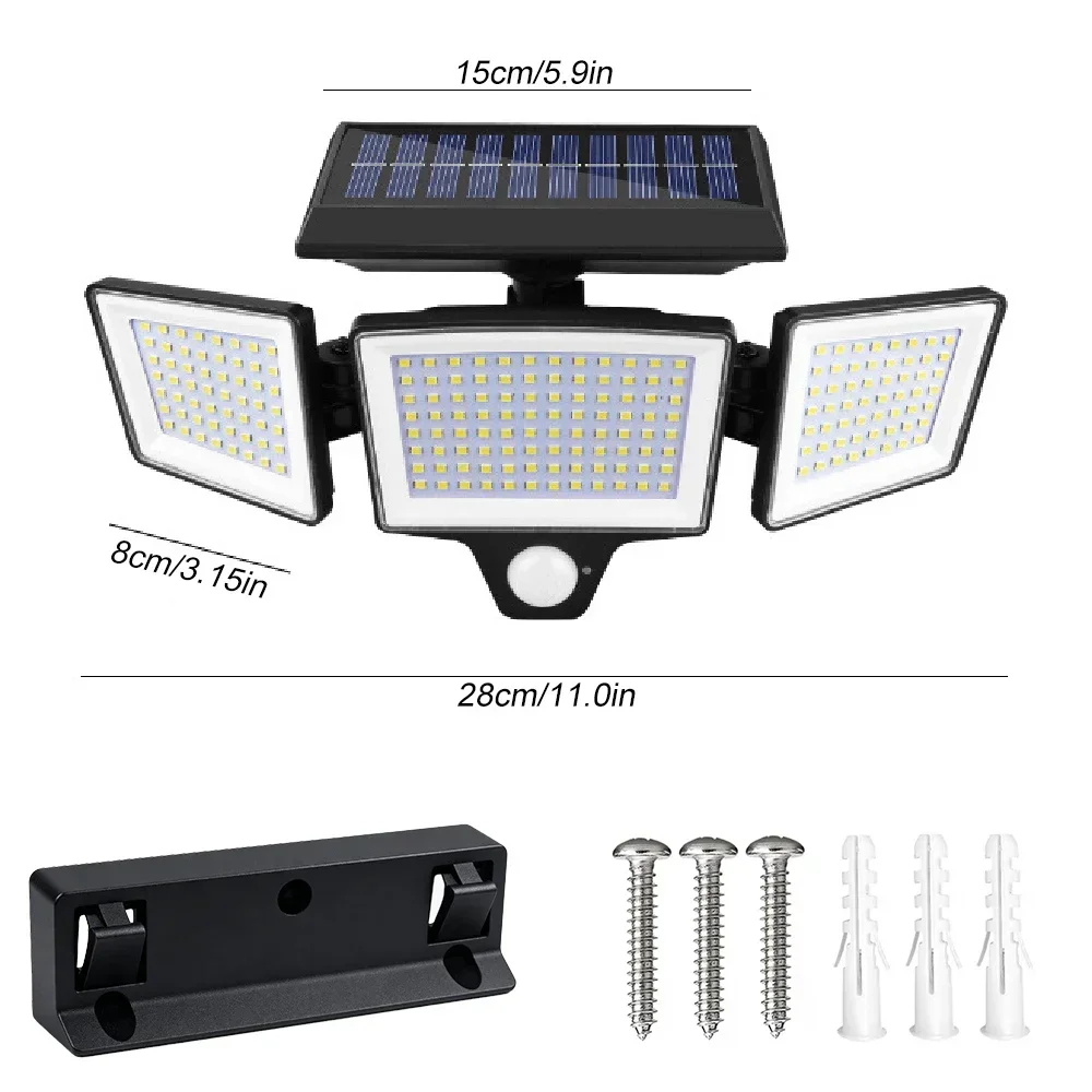 Solar Split Wall Security Light, 208 LED Waterproof Motion Sensor Lamp with 3 Modes, Outdoor Lighting for Garden & Street