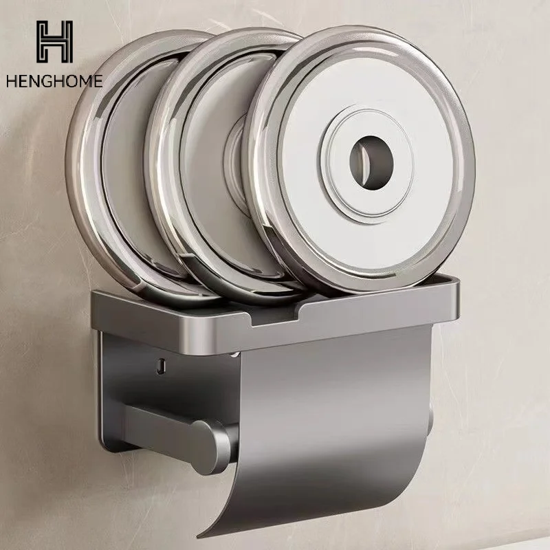 

1pc Aluminum Wall Mounted Tissue Holder Drill Free Bathroom Rack Kitchen Tissue Roll Paper Rack