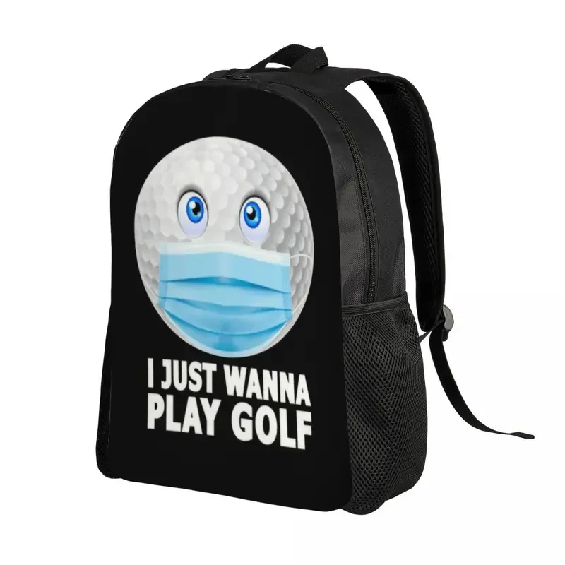 Customized I Just Wanna Play Golf Backpacks Women Men Basic Bookbag for School College Golfer Funny Golf Ball Bags