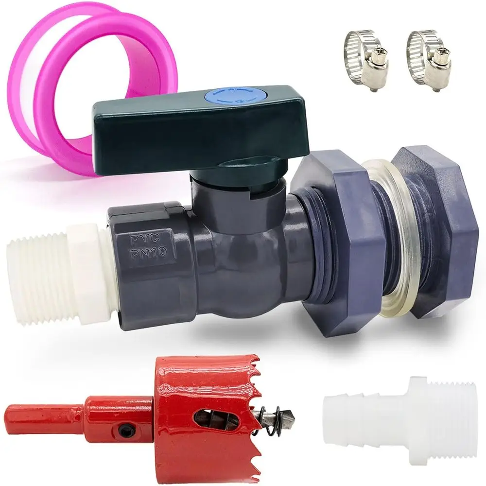 

Комплект для подключения дождевального бака из ПВХ с краном 3/4 дюйма, адаптерами для шлангов, шаровым краном, зажимами и уплотнительной лентой