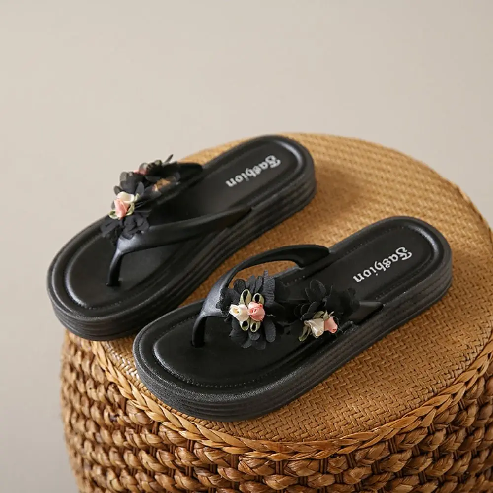 Sweet EVA Flower Flip Flops Anti-Slip Thick Sole Slides Sandals Flat Shoes Beach Slippers Women Summer