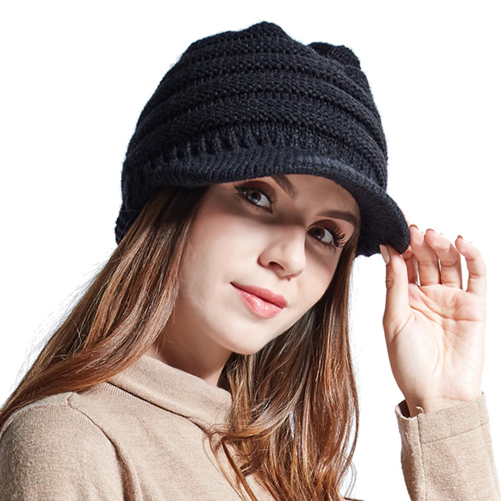 Winter Knitted Peak Hat Bluetooth 5.0 Headphone Warm Cap Women Wireless Headset Music Hat