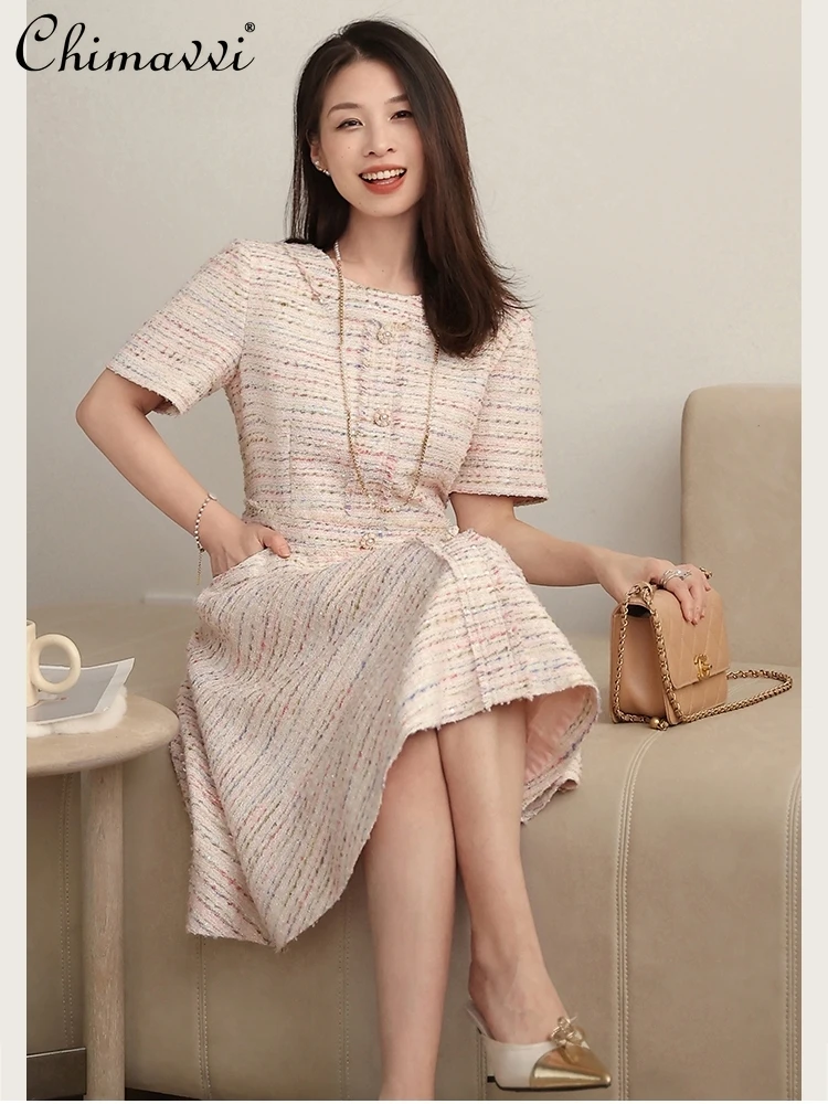 High-end Fashion OL Dresses Spring and Autumn New French Hepburn Style Short Sleeve High Waist and Thin Temperament Dress Women