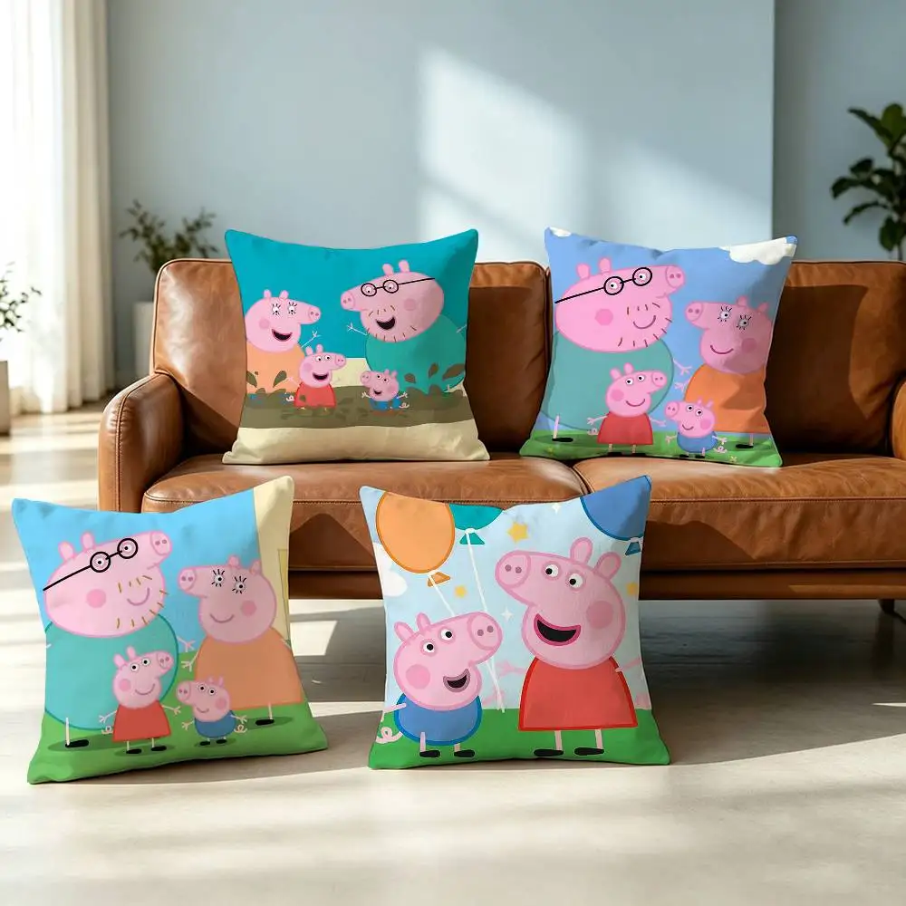 Peppa Pig C-Cartoon P-Pink Square Double-Sided printed Pillow Case Bedroom Bedside Pillow Sofa Cushion Cover Gift