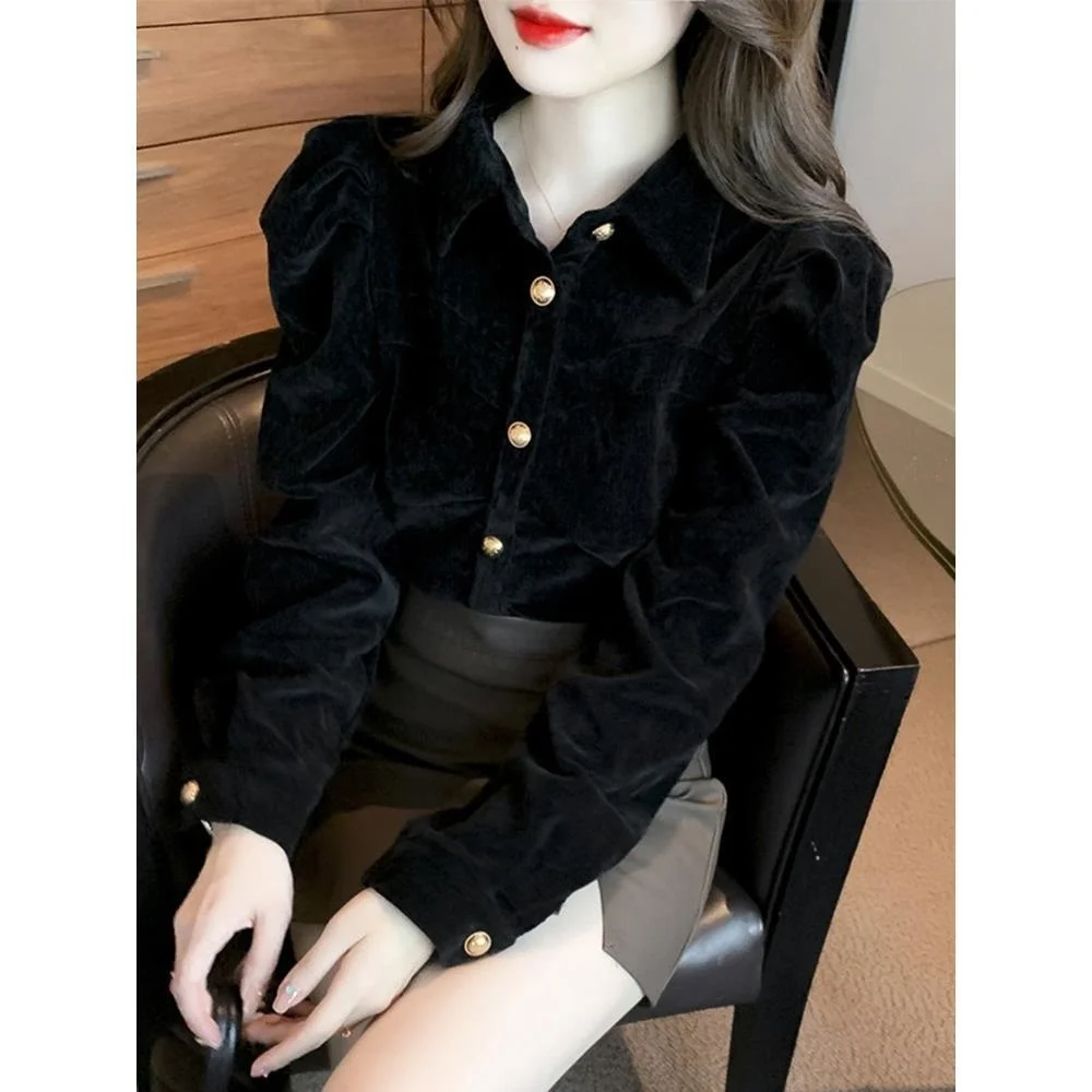 Velvet Long Sleeve Shirt Women\'s Design Fashion Vintage Clothes for Women Tops Shirts Blouses