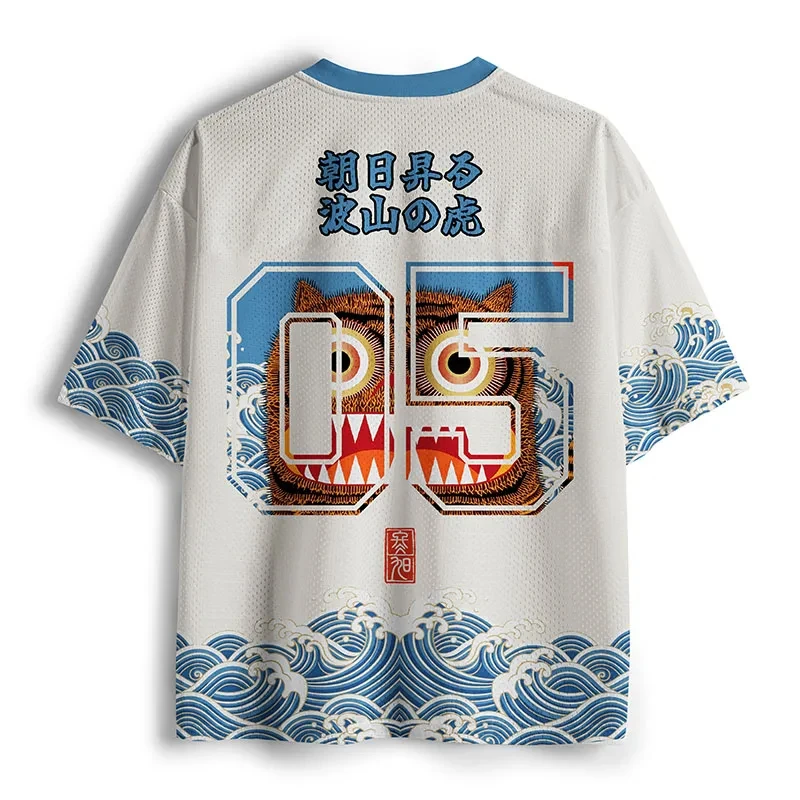 Moda Callejera De Verano Masculina Y Femenina 3D Tiger Printing V Collar Sports Leisure Fast Dry Y2K Camiseta De Manga Corta