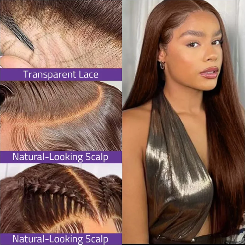 200% Density 13x4 Chocolate Brown Bone Straight Lace Front Human Hair Wig 20 46 Inches 13x6 HD Transparent Lace Frontal Brazilian Wigs Pre Plucked