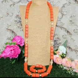 Dudo Men's Artificial Coral Beads Jewelry Set Nigerian Beads Necklace Jewelry Set African Bridal Necklace Set