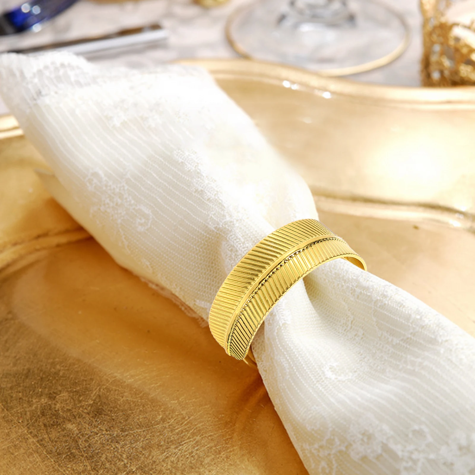 

12 Pcs Gold Metal Napkin Rings Sturdy Electroplated Iron Serviette Holders Dinner Supplies Wedding Favors
