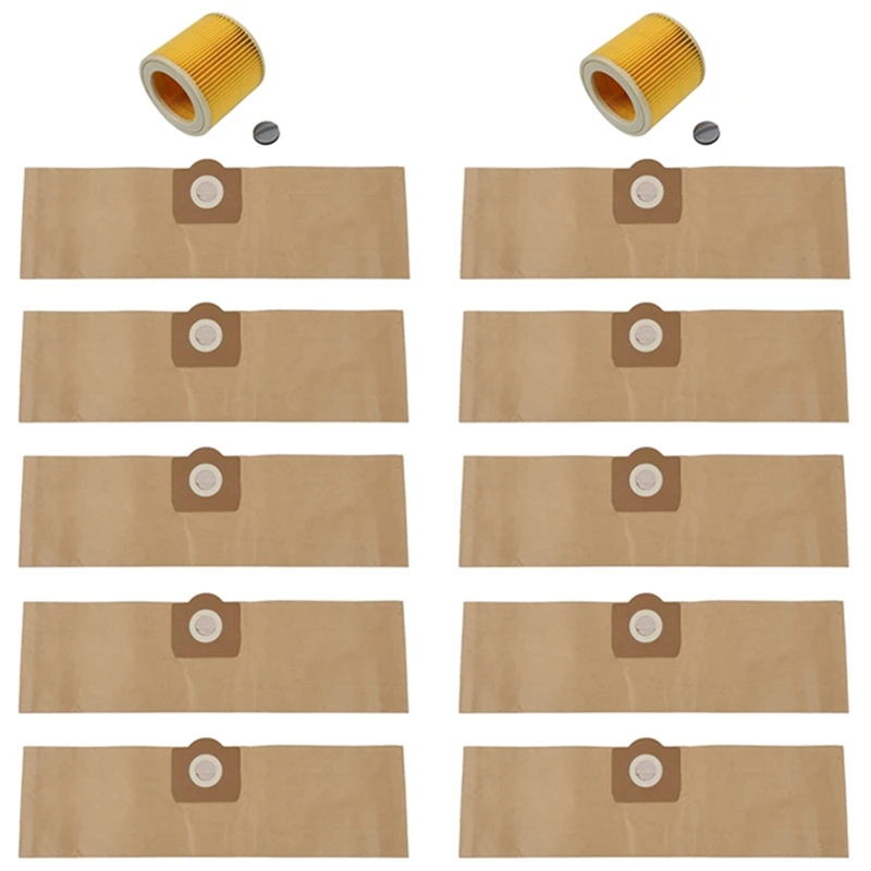 

X17A 2025 NEW-10Pcs Dust Bag 2Pcs Filter For KARCHER WD3 Premium WD 3,300 M WD 3,200 WD3.500 P 6,959-130 Vacuum Cleaner