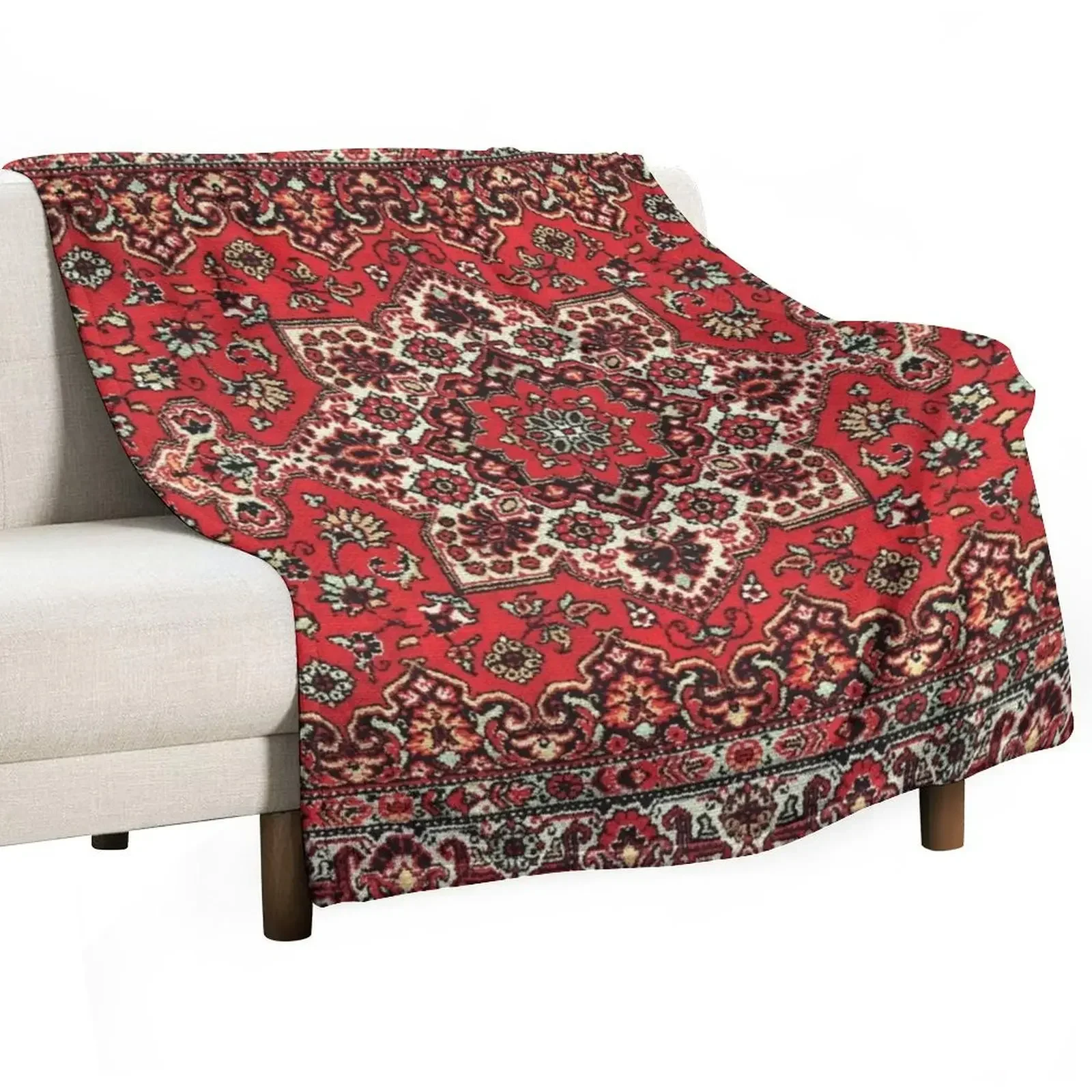 

Persian Red Pattern Rug Throw Blanket Compact Warm Blanket for Car Road Trip