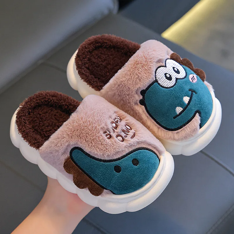 

Children's cotton slippers winter 2026 new dinosaur indoor home for boys and girls, anti slip parent-child cotton shoes